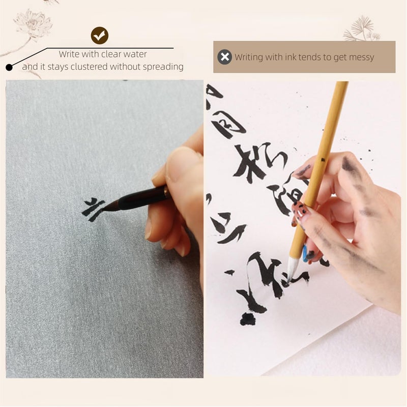Ellkee 5 Items Reusable Water Writing Cloth with 4 Brush Pens, Magic Water Writing Paper Set for Calligraphy/Writing/Paint, No ink need Practice Cloth for Beginners (Cloisonné) - Image 4